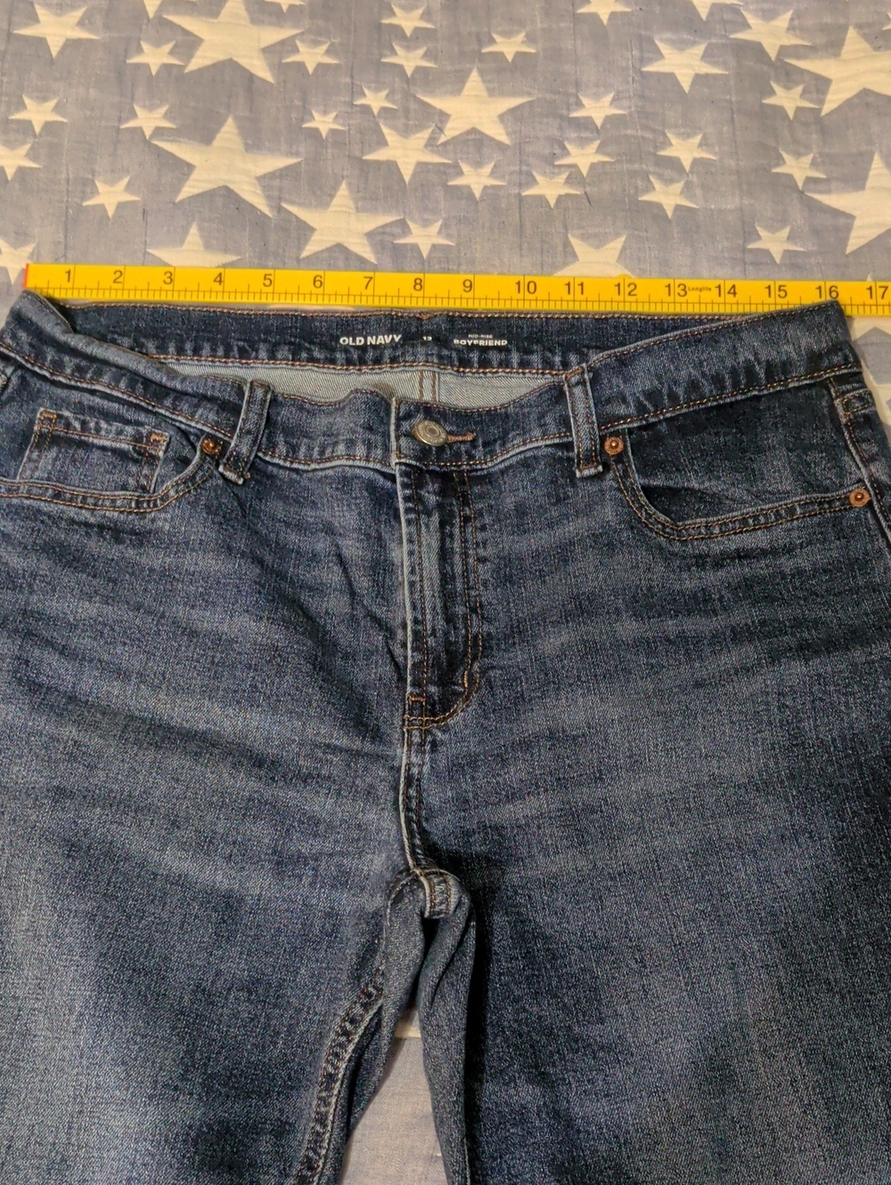 Old Navy Women's Indigo Boyfriend Jeans 12 Raw Hem Mid rise